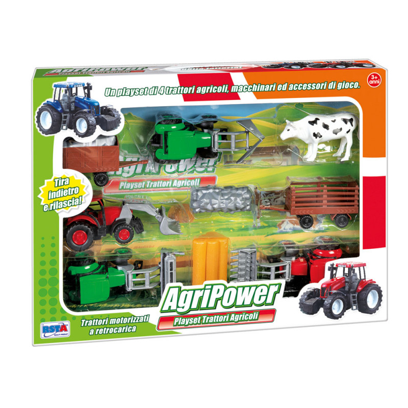 Playset Agripower con 4 trattori agricoli e accessori