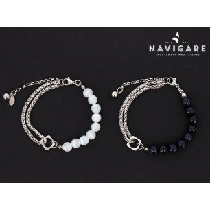 Bracciale Navigare Uomo con sfere bianche e nere