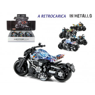 Moto custom aerografata in metallo a retrocarica display 12 pz