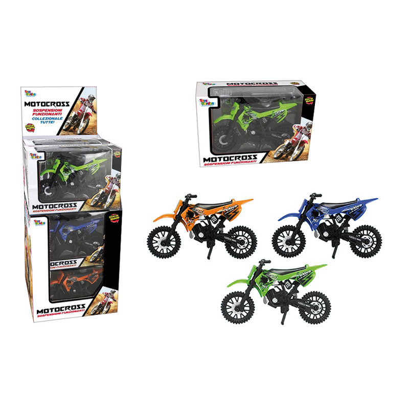 Modellino motocross con sospensioni funzionanti espo 9 pz