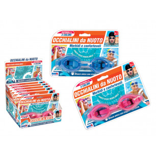 Occhialini da nuoto con cinghia regolabile 3 colori display 12 pz