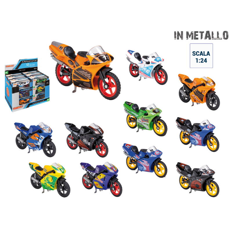 Moto da strada in metallo scala 1:24 a ruote libere display 18 pz