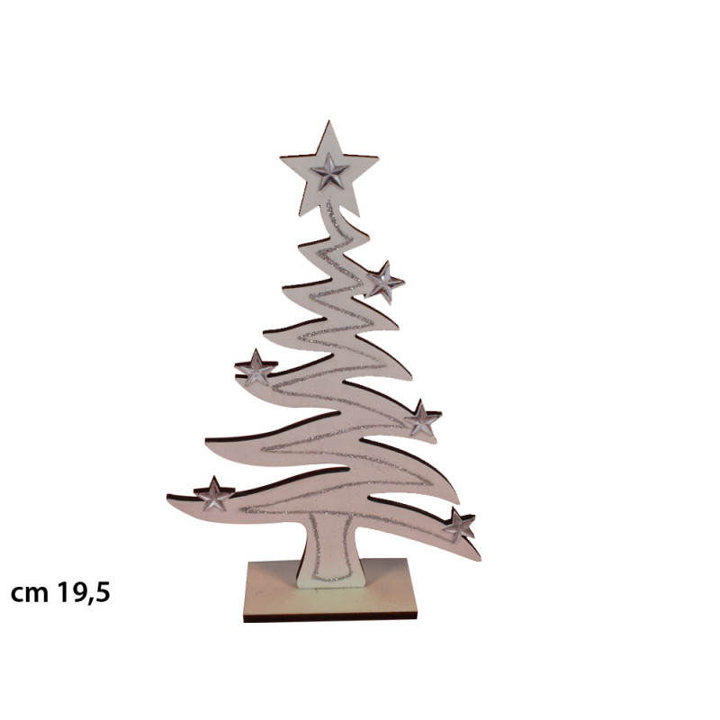 Albero di Natale in legno cm. 19,5 con stelle argentate