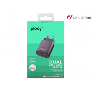 Caricatore da parete rapido Cellularline 1 ingresso USB + USB-C