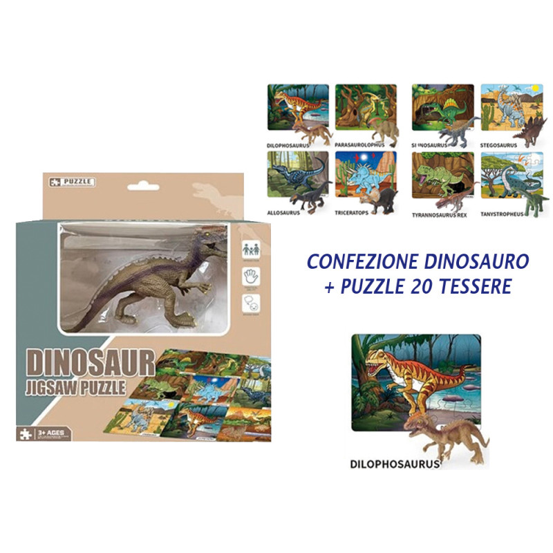 Set dinosauro con puzzle 20 tessere 8 as.ti