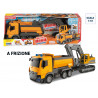 Set camion cassonato e scavatrice da cantiere scala 1:18