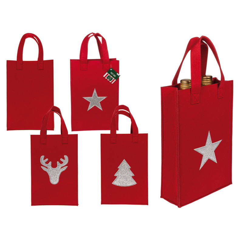 Borsa regalo X-mas greetings in feltro cm. 20 x 8 x 30 in 3 ass.ti