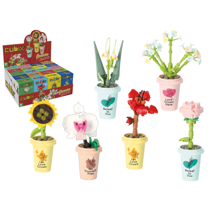 Costruzioni Cubix fiori con vaso display 20 pezzi in 10 ass.ti