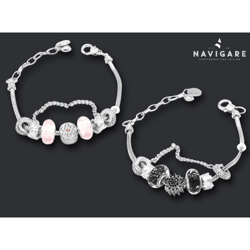 Bracciale Navigare Donna charms e inserti colorati neri e rosa chiaro