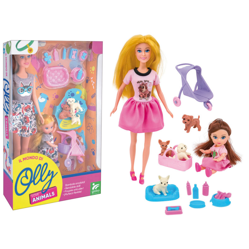 Fashion doll Olly con sorellina, cagnolini e acc.ri 2 ass.ti