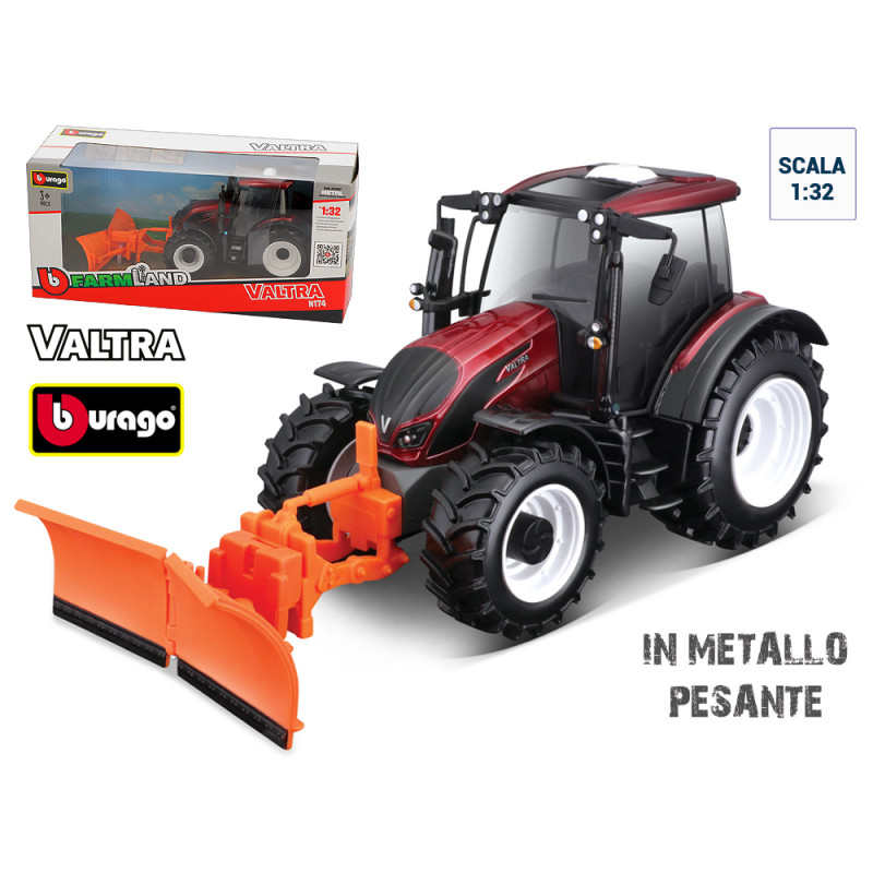 Modellino Bburago trattore Valtra N174 con pala da neve