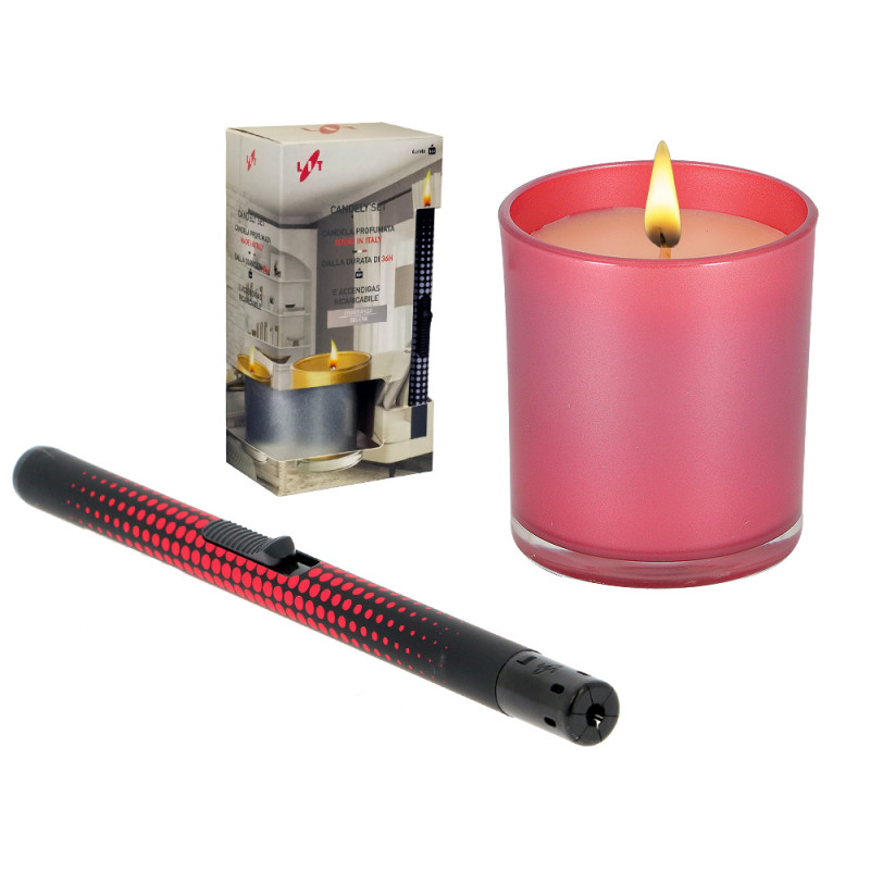 Set Candela profumata in vetro Imperial red con accendigas