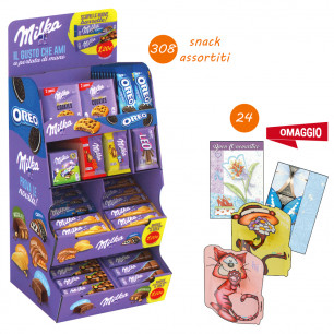 Offerta espositore Milka da 308 pz con omaggio 24 biglietti augurali