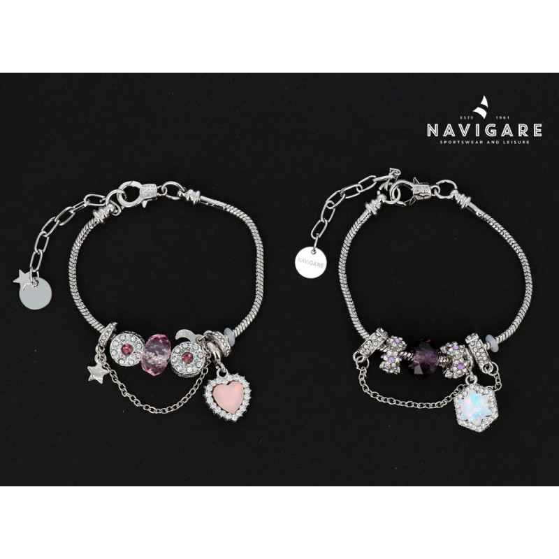 Bracciale Navigare Donna charms e ciondoli pietre rosa e viola