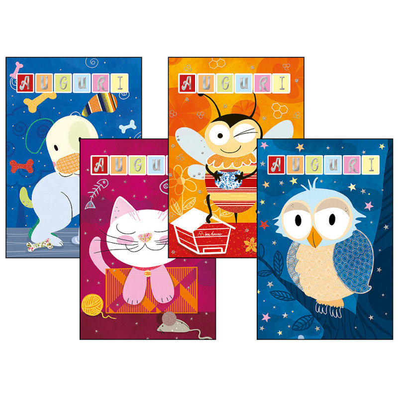 Biglietti Buon Compleanno animali patchwork