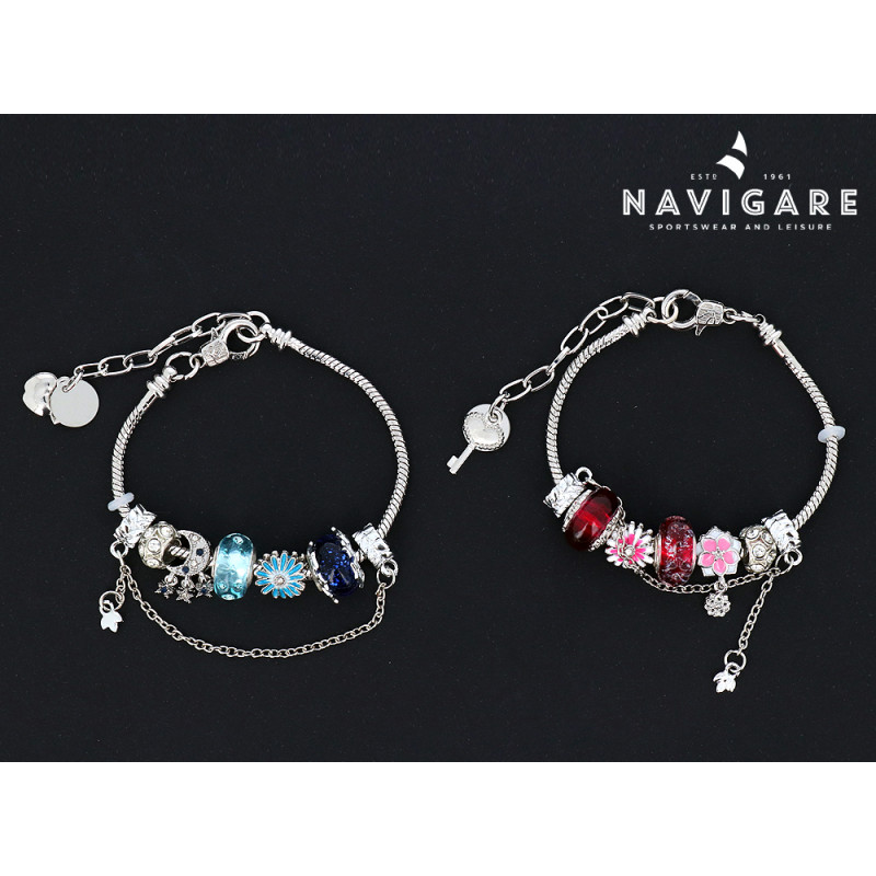 Bracciale Navigare Donna charms e ciondoli azzurri e rossi