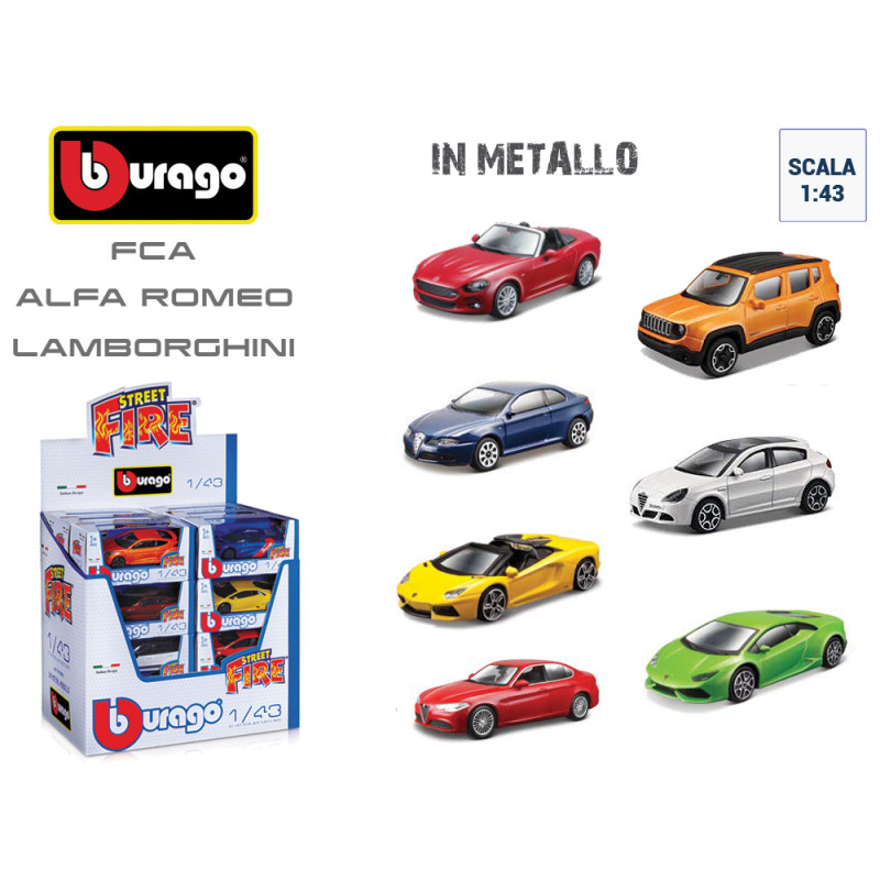 Modellini Bburago auto assortite in scala 1:43 die cast display 24 pz