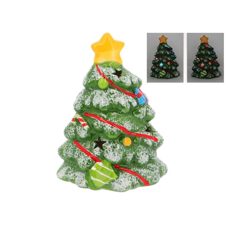 Albero di Natale decorativo in ceramica cm. 16 con luce