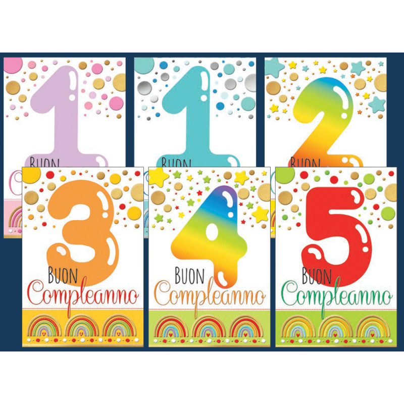 Biglietti Compleanno Baloons con numeri 1-5