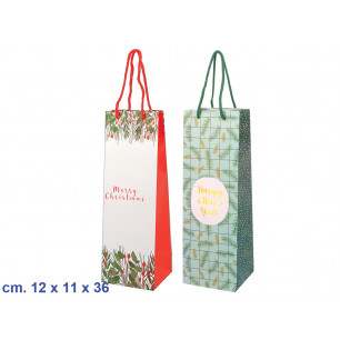 Borsa regalo Merry Christmas/Happy New Year per bottiglie cm. 12 x 11 x 36