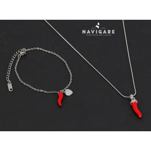 Parure Navigare con collana e bracciale con cornetto Rosso