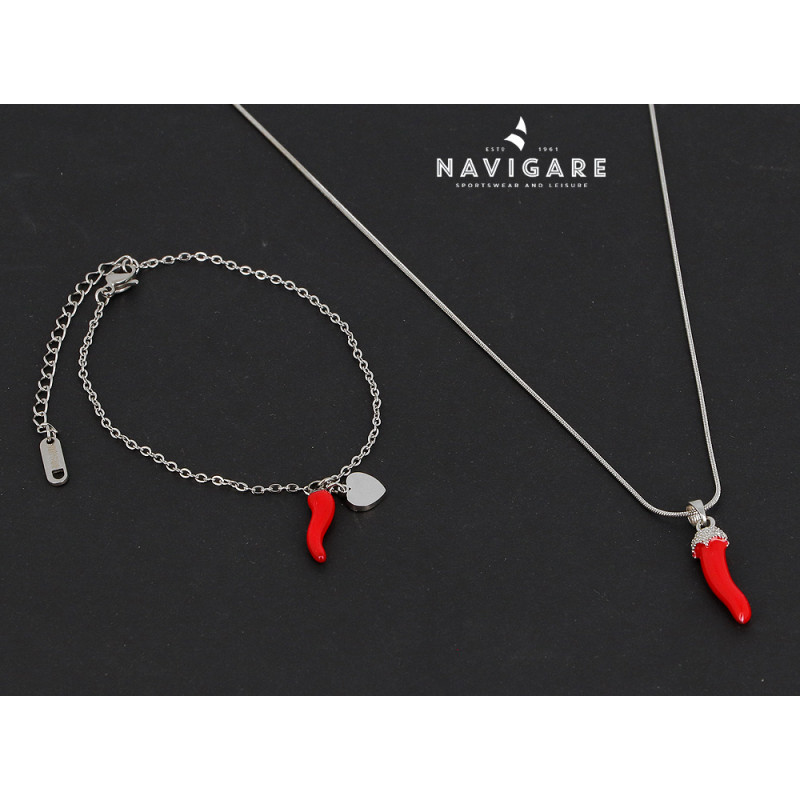 Parure Navigare con collana e bracciale con cornetto Rosso