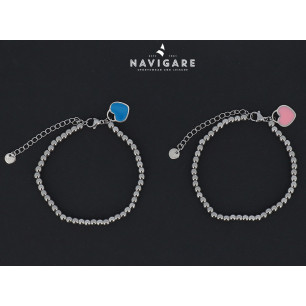 Bracciale Navigare donna catenella con condolo cuore blu e rosa