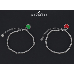 Bracciale Navigare donna catenella con condolo cuore verde e rosso