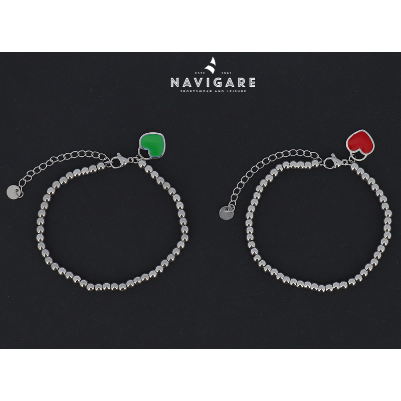 Bracciale Navigare donna catenella con condolo cuore verde e rosso