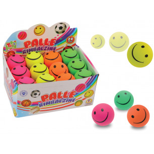 Palline rimbalzine Smile cm. 6,3 display 24 pz ass.ti