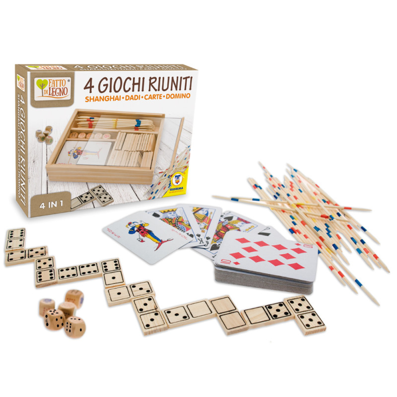 Set 4 giochi in 1 in legno con cofanetto