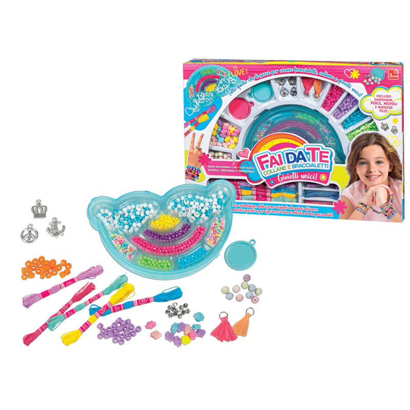 Playset perline con fili per collane e braccialetti fai da te