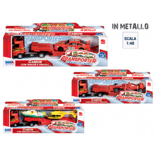 Camion con trailer e veicolo scala 1:48 in metallo