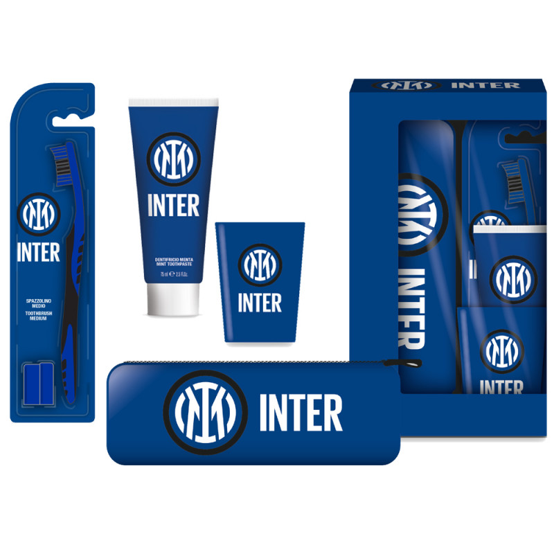 Set Regalo Squadra Inter con 1 dentifricio 75ml, 1 spazzolino, 1 bicchiere e 1 astuccio