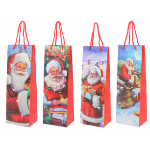 Borse per bottiglia con Babbo Natale cm. 12x9x36