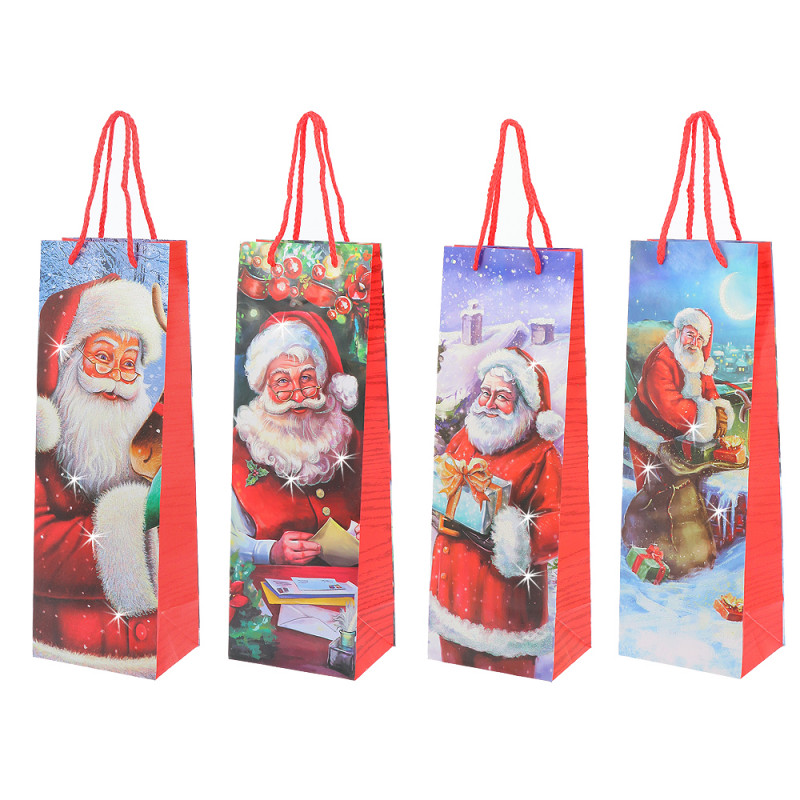 Borse per bottiglia con Babbo Natale cm. 12x9x36