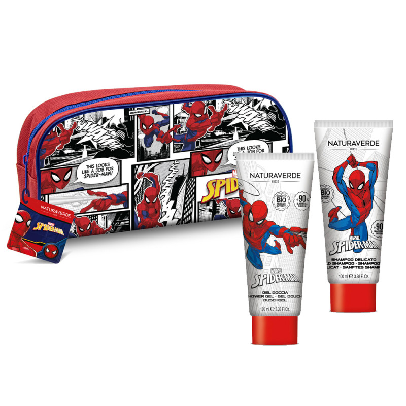 Set Regalo Naturaverde Spiderman con 1 doccia gel 100ml, 1 shampoo 100ml e 1 astuccio