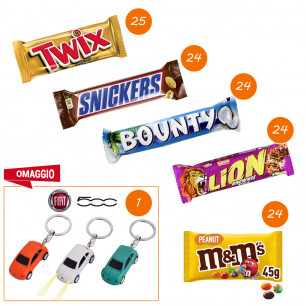 Offerta assortimento prodotti Mars e Lion con omaggio 3 portachiavi Fiat 500