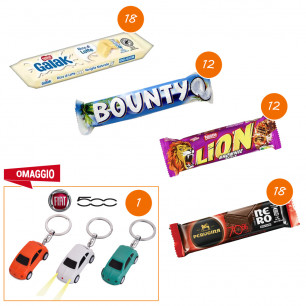 Offerta assortimento Cioccolata 2 con omaggio 3 portachiavi Fiat 500