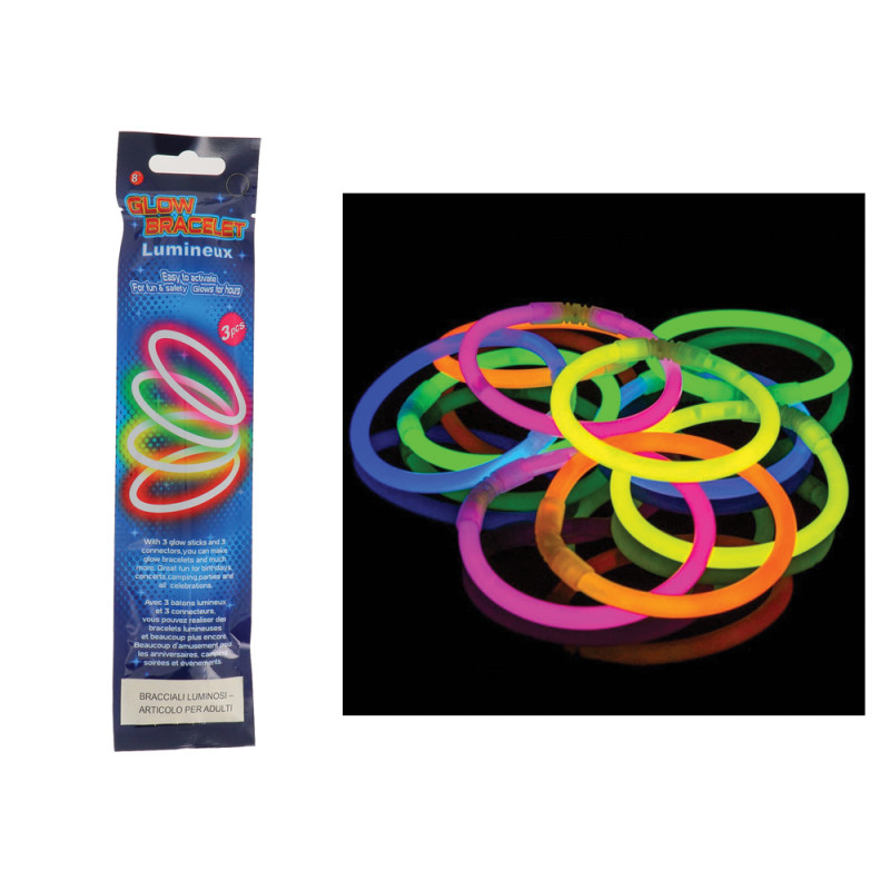 Bustina con 3 braccialetti neon luminosi