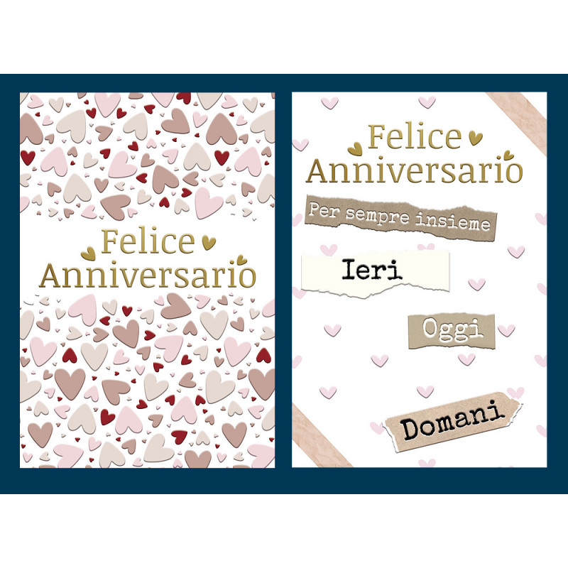 Biglietti Felice Anniversario con cuori, oro e rilievo