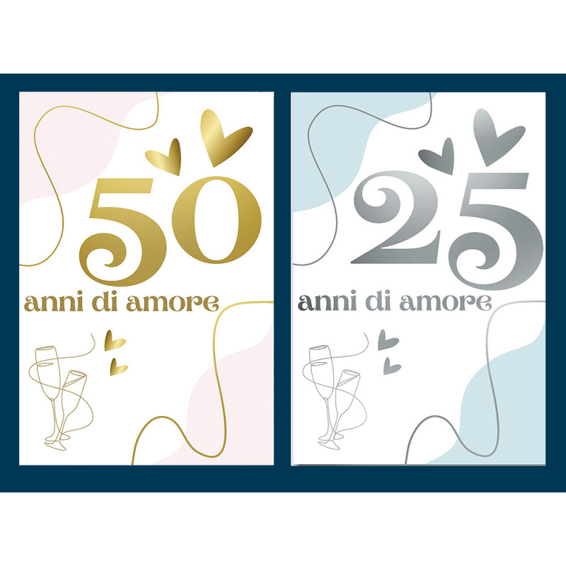 Biglietti anniversario 25-50 anni con oro e argento