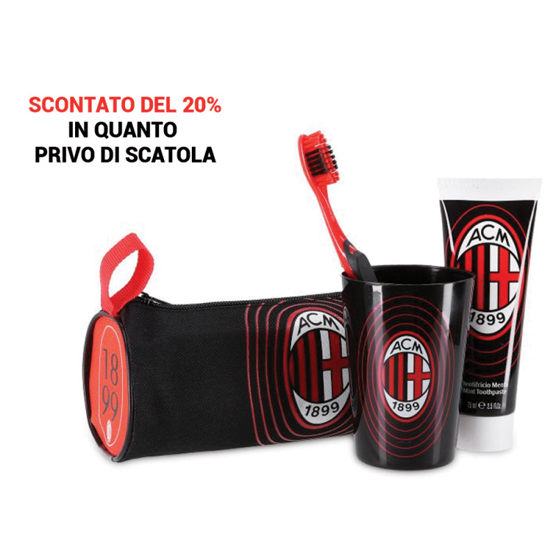 Set Squadra Milan con 1 dentifricio 75ml, 1 spazzolino, 1 bicchiere e 1 astuccio SENZA CONFEZIONE