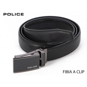 Cintura Police in pelle nera con fibia clips