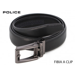 Cintura Police in pelle nera con fibia clips e cucitura